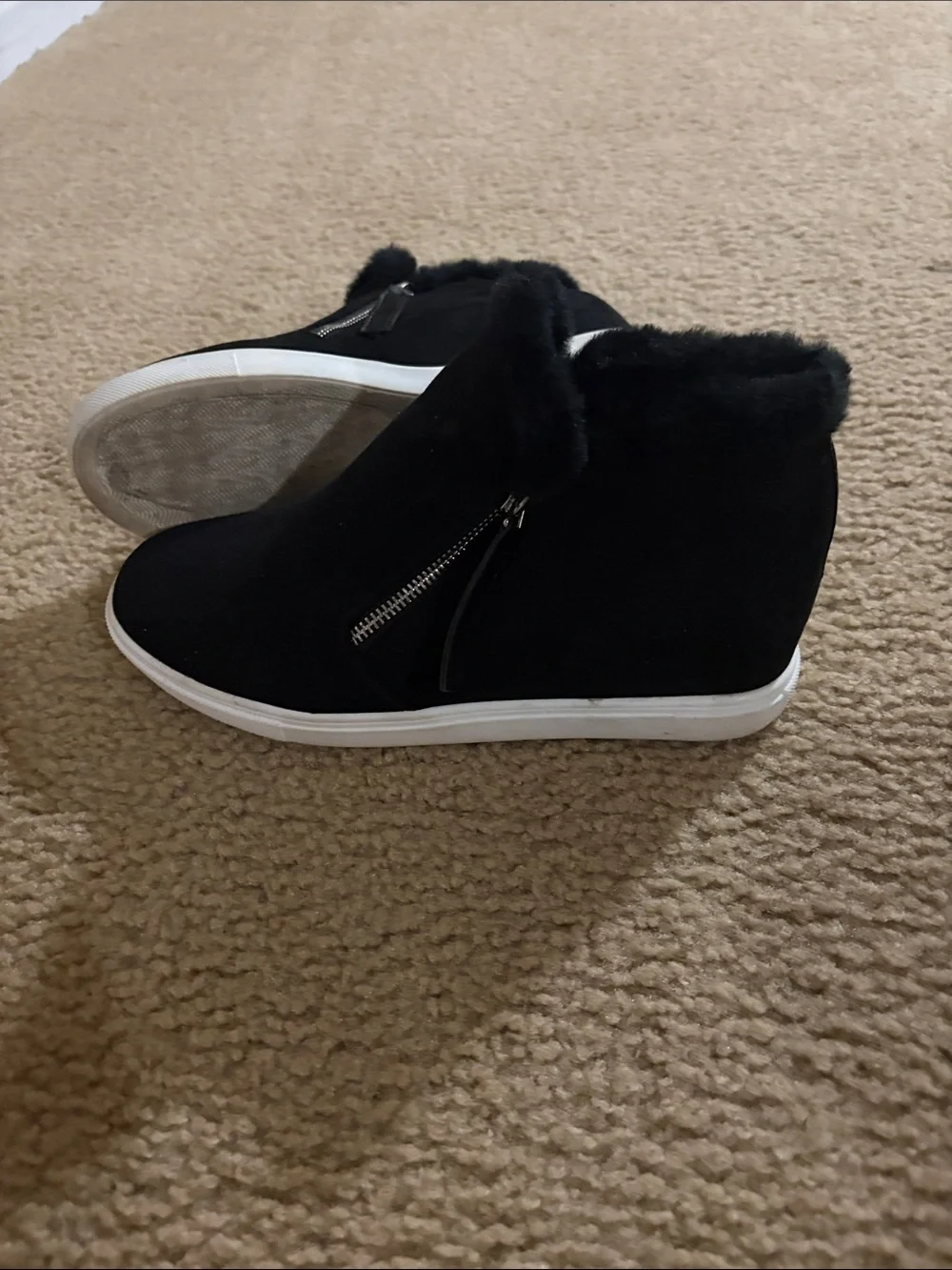 MADDEN GIRL Black Faux Fur High-Top Slip-On Sneakers